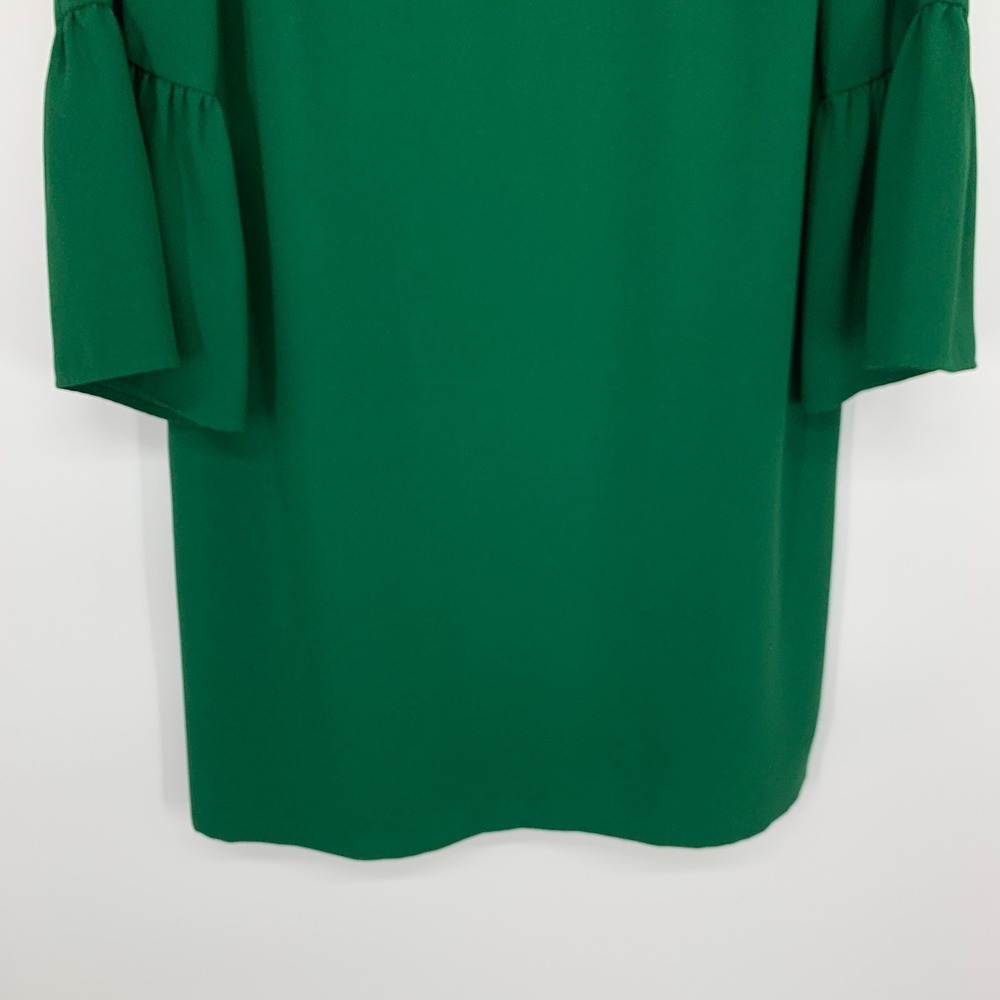 J.Crew Dress Green Crepe Ruffle Neck Bell Sleeve Shift Cocktail - Picture 7 of 14